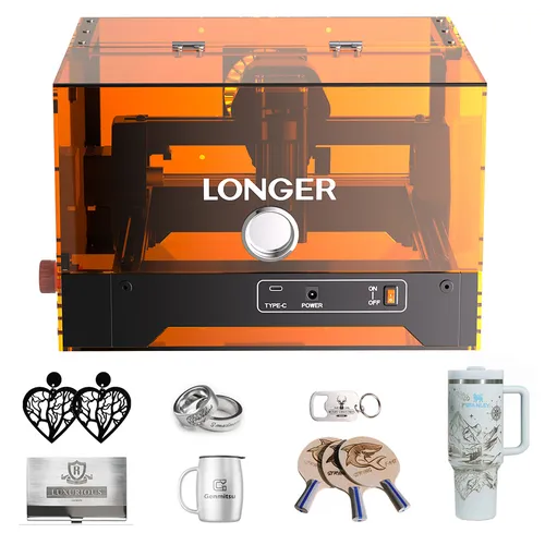 LONGER Ray5 MiniS 10W Enclosed Laser Engraver, Class 1 Safety Protection, 0.1mm Precision, 12000mm/min Speed, 130×120mm Work Area, 20mm Cutting Depth, WiFi/USB/App Control, Compatible with Wood/Acrylic/Leather/Metal/Ceramic