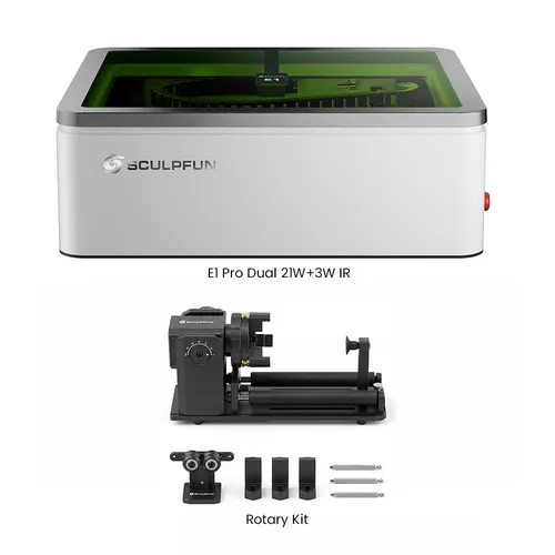 SCULPFUN E1 Pro Dual 21W+3W IR Laser Engraver + Rotary Kit