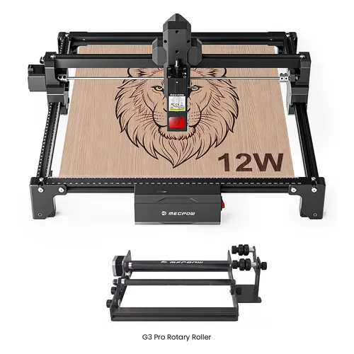 Mecpow X3S 12W Laser Engraver and Cutter + G3 Pro Rotary Roller