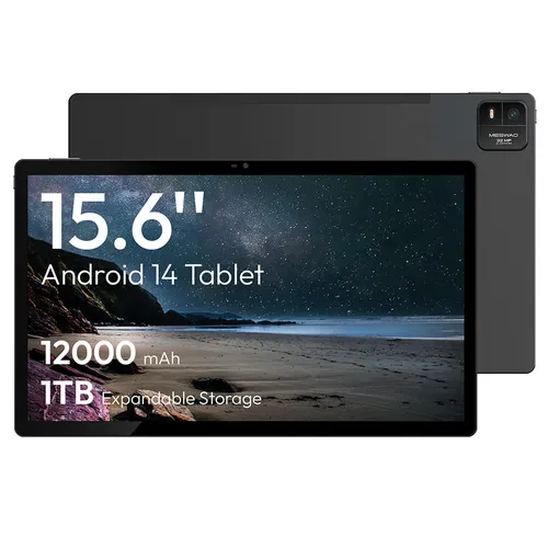 MESWAO B3 Tablet, 15.6 inch 1920*1080 IPS Screen, MTK Helio G99 8 Cores, 6GB RAM 128GB ROM, Android 14, WiFi 5 Bluetooth 5.0, 12000mAh Battery, 32MP+5MP Camera, 4*Speakers - US Plug, Grey