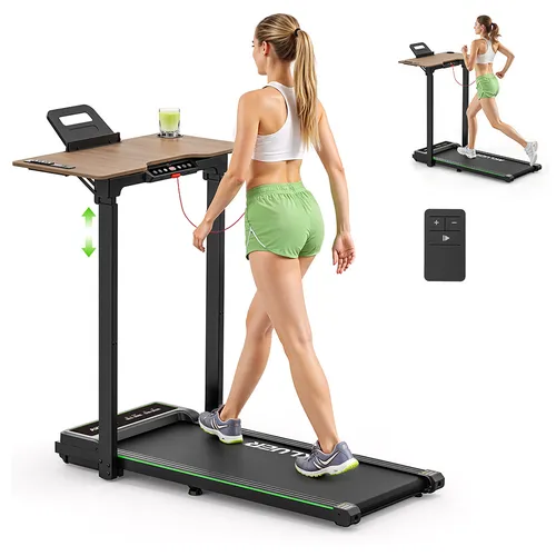 Akluer P3-D Adjustable Height Desk Treadmill, 2.5HP Motor, 0.6–6.2MPH Speed, 150kg Max Load, 105x42cm Running Area, 6-Layer Running Belt & 80×40cm Desktop