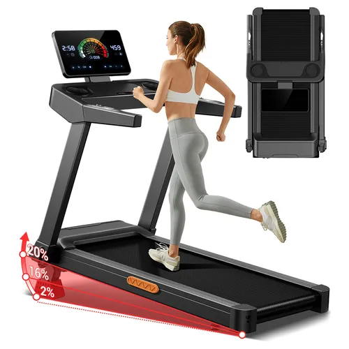 "UMAY L20 Treadmill with 20% Manual Incline, 3-Level Incline Adjustment, 3.5HP Brushless Motor, 400lbs Max Load, 108×41.2cm Wide Belt, Touchscreen Display & 4.5"" Ultra-Slim Fold Design"