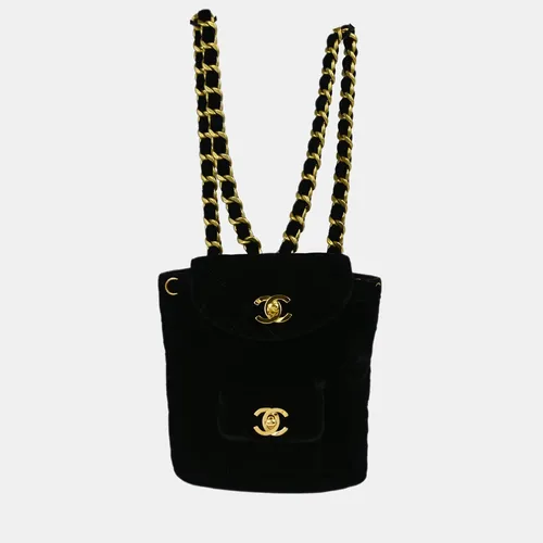 Chanel Duma Small Black Velvet Backpack Bag