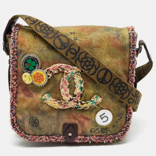 Chanel On the Pavements Khaki Washed Canvas Messenger Bag