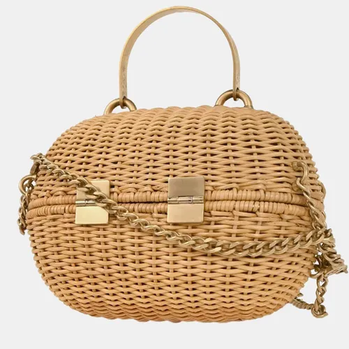 Chanel Heart Locket Beige Rattan Gold Tone Metal Handbags Basket Bag