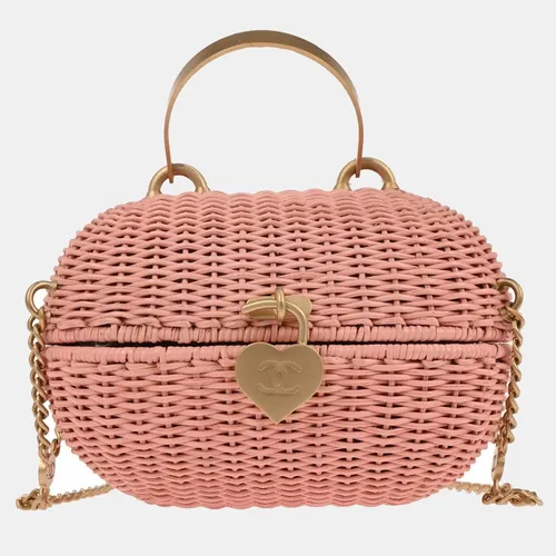 Chanel Heart Lock Pink Rattan Basket Bag