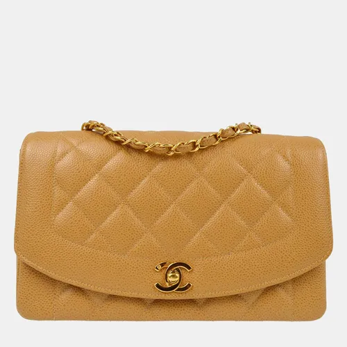 Chanel Diana Medium Beige Caviar Leather Shoulder Bag
