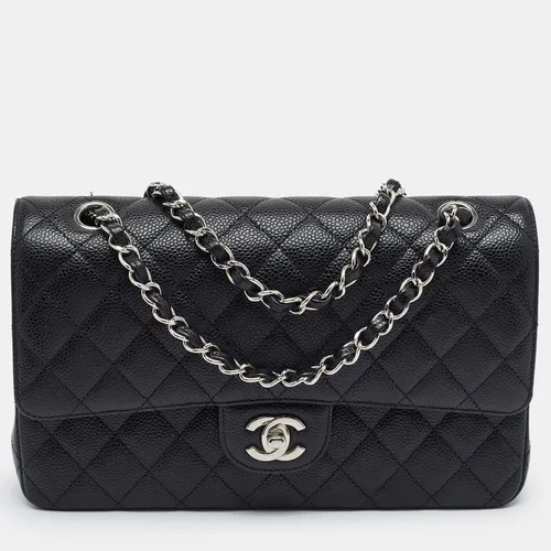 Chanel Classic Double Flap Medium Black Quilted Caviar Leather Bag