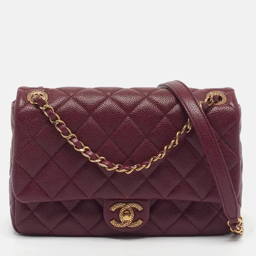 Chanel Classic Single Medium Burgundy Quilted Caviar Leather Flap Bag