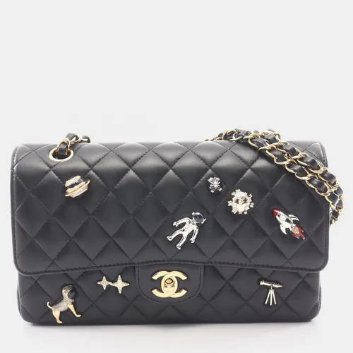 Chanel Astronaut Space Charms Classic Medium Black Lambskin Shoulder Bag