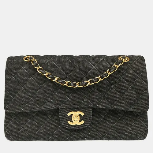 Chanel Classic Double Flap Medium Black Denim Shoulder Bag