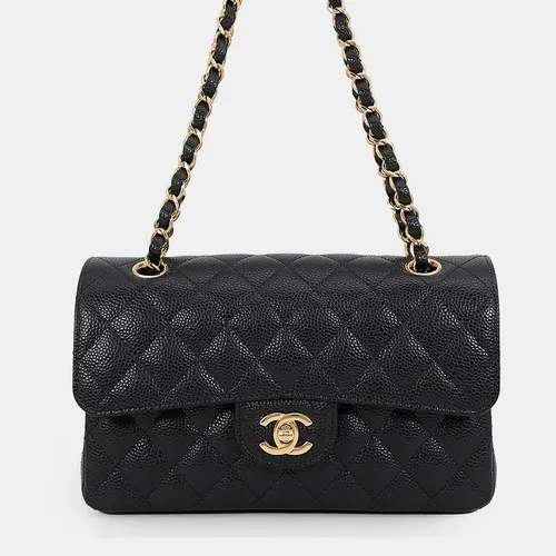 Chanel Matelasse Classic Double Flap A01113 Size 23 Black Caviar Leather Shoulder Bag