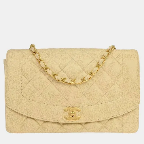 Chanel Vintage Diana Medium Beige Caviar Leather Shoulder Bag
