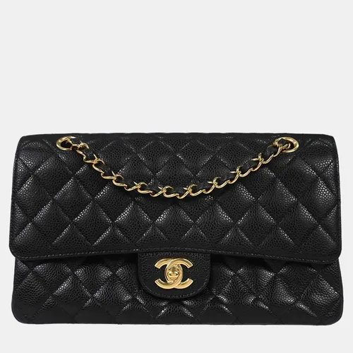 Chanel Medium Classic Double Flap Black Grained Calfskin Shoulder Bag