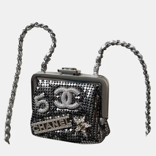 Chanel Coco Neige Evening Mini Silver Tone Metal Mesh Shoulder Bag
