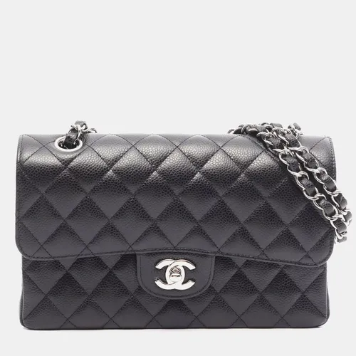 Chanel Classic Double Flap Black Grained Calfskin Leather Shoulder Bag