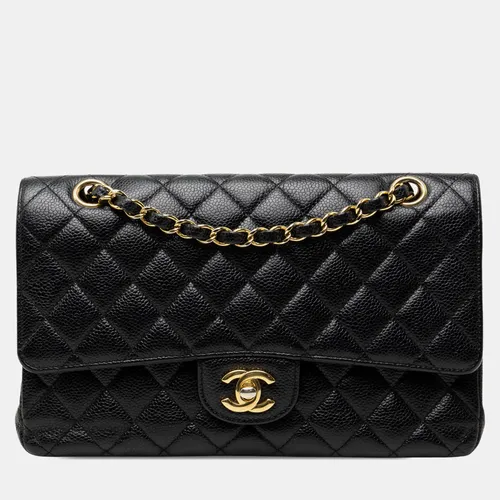 Chanel Classic Medium Double Flap Black Quilted Caviar Leather Shoulder Bag