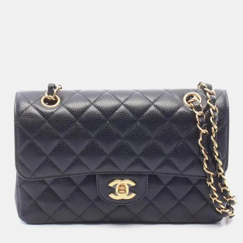 Chanel Classic Small Black Grained Calfskin Leather Shoulder Bag