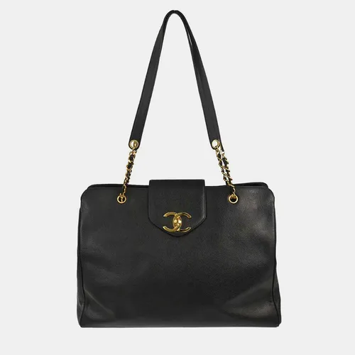 Chanel Supermodel XL Black Caviar Leather Tote Shoulder Bag