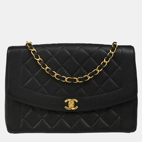 Chanel Vintage Diana Medium Black Caviar Leather Flap Shoulder Bag