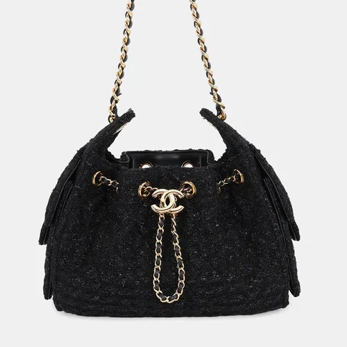 Chanel 25 Mini Black Tweed Drawstring Bag