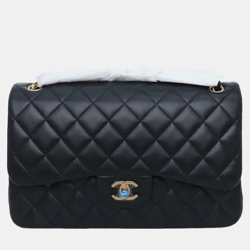 Chanel Classic Double Flap Jumbo Black Lambskin Leather Shoulder Bag