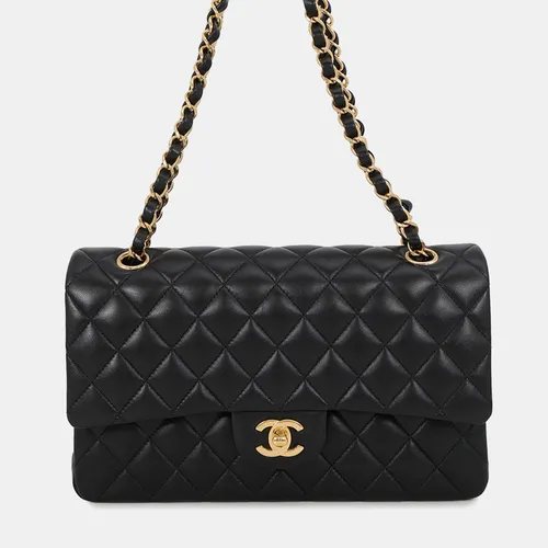 Chanel Matelasse Flap 25 Black Lambskin Leather Shoulder Bag
