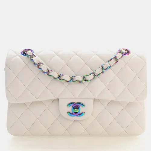 Chanel Small Classic Double White Caviar Flap Bag