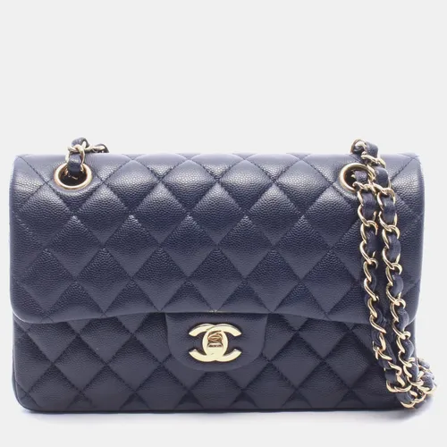 Chanel Classic Small Navy Grained Calfskin Leather Shoulder Bag