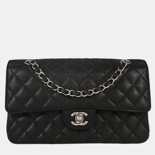 Chanel Black Calfskin Medium Classic Double Flap Shoulder Bag