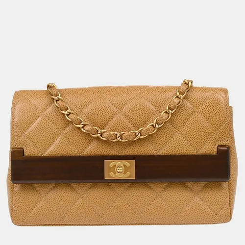 Chanel Beige Calfskin Straight Flap Shoulder Bag