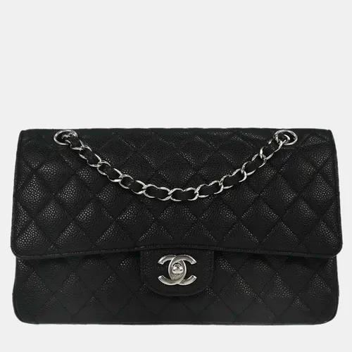Chanel Medium Classic Double Flap Bag Black Quilted Caviar Leather Shoulder Bag