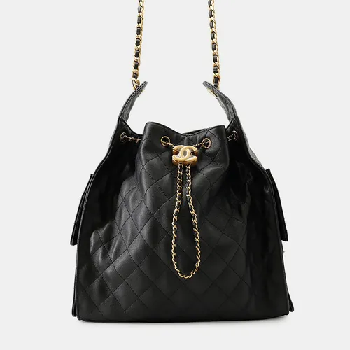 Chanel Gabrielle Medium Black Quilted Caviar Leather Hobo Bag