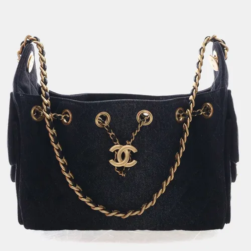 Chanel 25 Mini Black Washed Denim Shoulder Bag