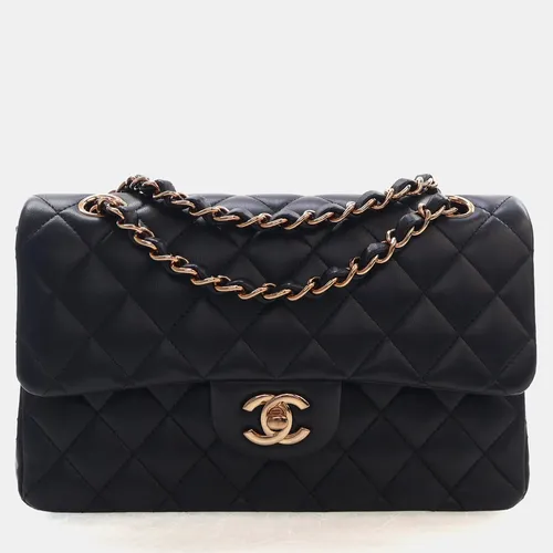 Chanel Classic Double Flap Small Black Lambskin Rose Gold Hardware Shoulder Bag