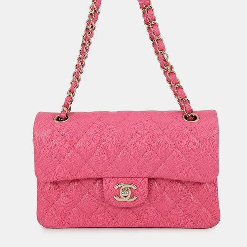 Chanel Matelasse W Flap Chain shoulder Bag Pink Caviar Leather Size 23