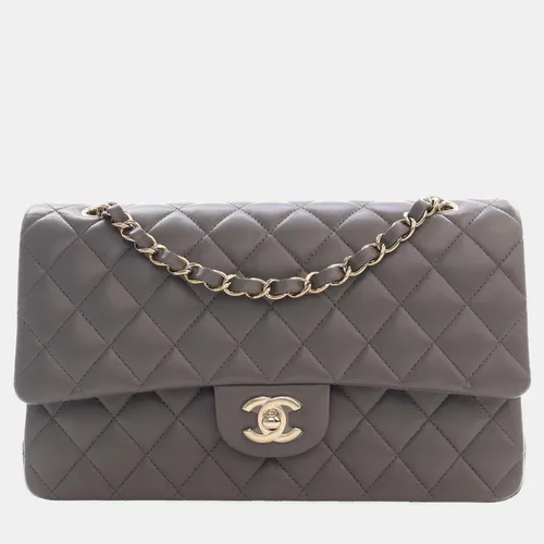 Chanel Classic Medium Grey Lambskin Leather Flap Shoulder Bag