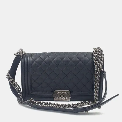 Chanel Grey Caviar Boy Bag Medium