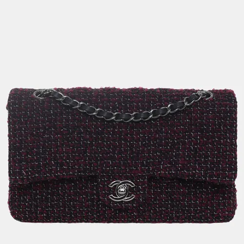 Chanel Burgundy/Black Tweed Medium Double