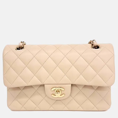 Chanel Classic Small Beige Lambskin Leather Flap Bag