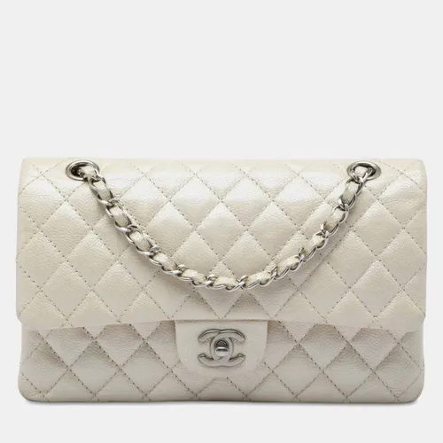 Chanel Classic Medium Pearlescent Ivory Iridescent Caviar Leather Double Flap Bag