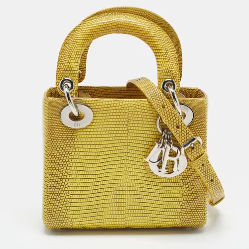 Dior Lady Dior Mini Yellow Lizard Tote