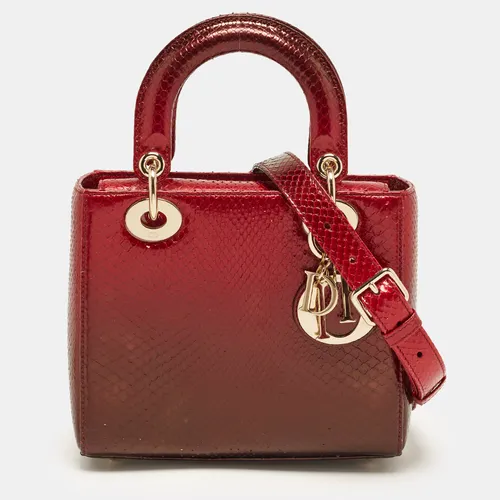 Dior Lady Dior Mini Ombre Red Python Tote