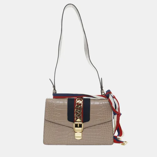 Gucci Sylvie Mini Beige Alligator Leather