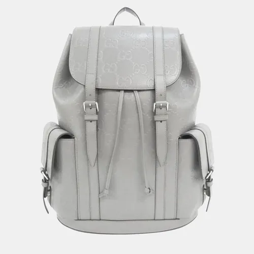 Gucci GG Embossed Large Grey Leather