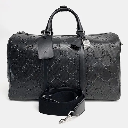 Gucci GG Embossed Duffle Black Leather