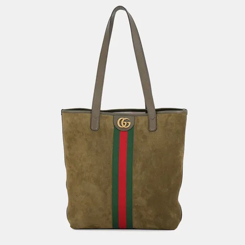 Gucci Ophidia Medium Khaki Suede Tote Bag