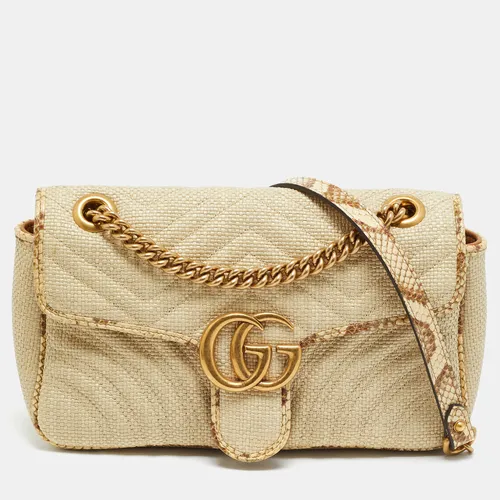 Gucci GG Marmont Small Cream Raffia and