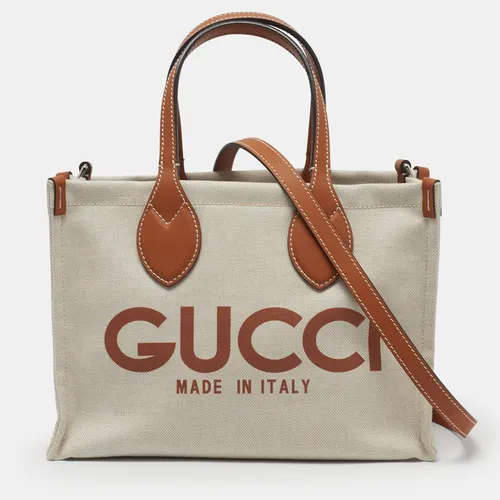 Gucci Logo Print Mini Beige Canvas Tote