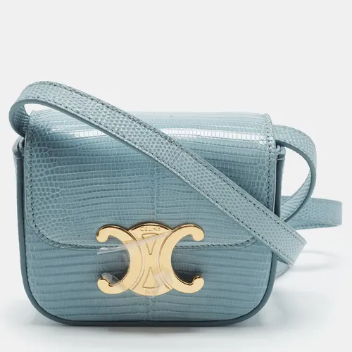Celine Triomphe Mini Light Blue Lizard